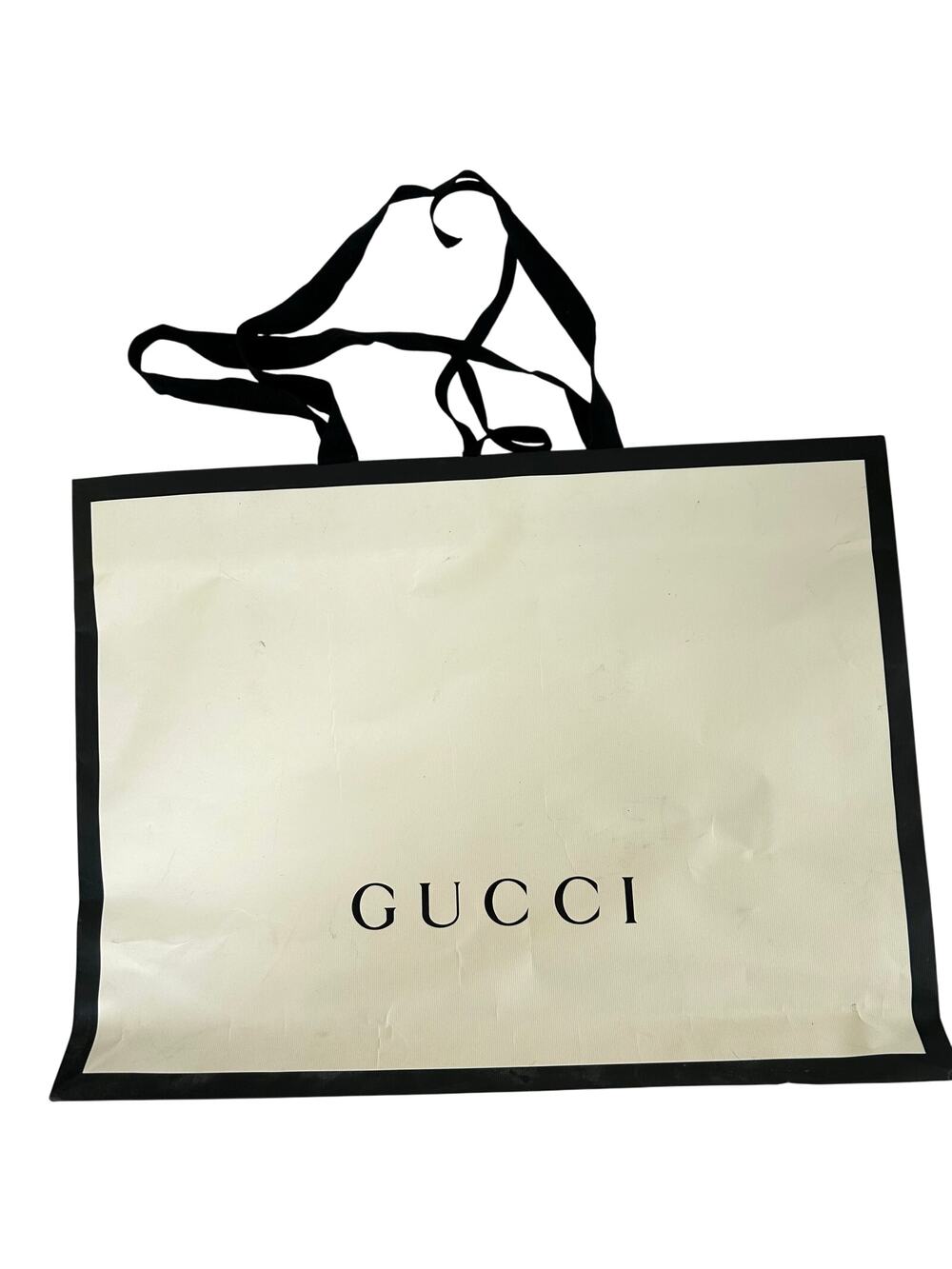 Gucci Retail Paper Shopping Bag 19×14×3″ with Black Ribbon Closure – Light Use